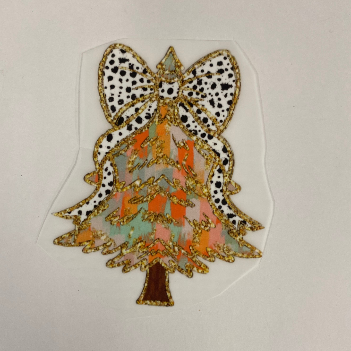 Christmas Tree With Dalmatian Print Bow Pocket DTF Transfer