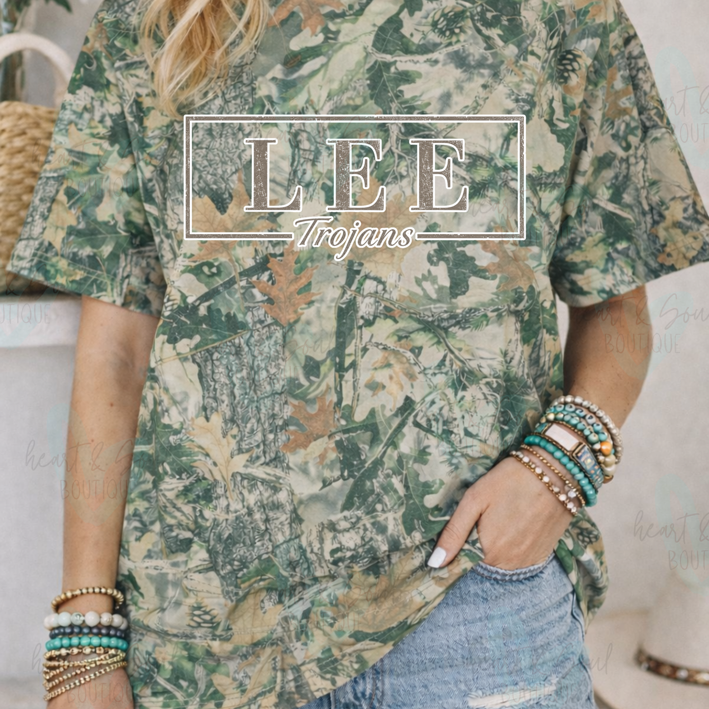 Lee Trojans Camo Print School Spirit T-Shirt