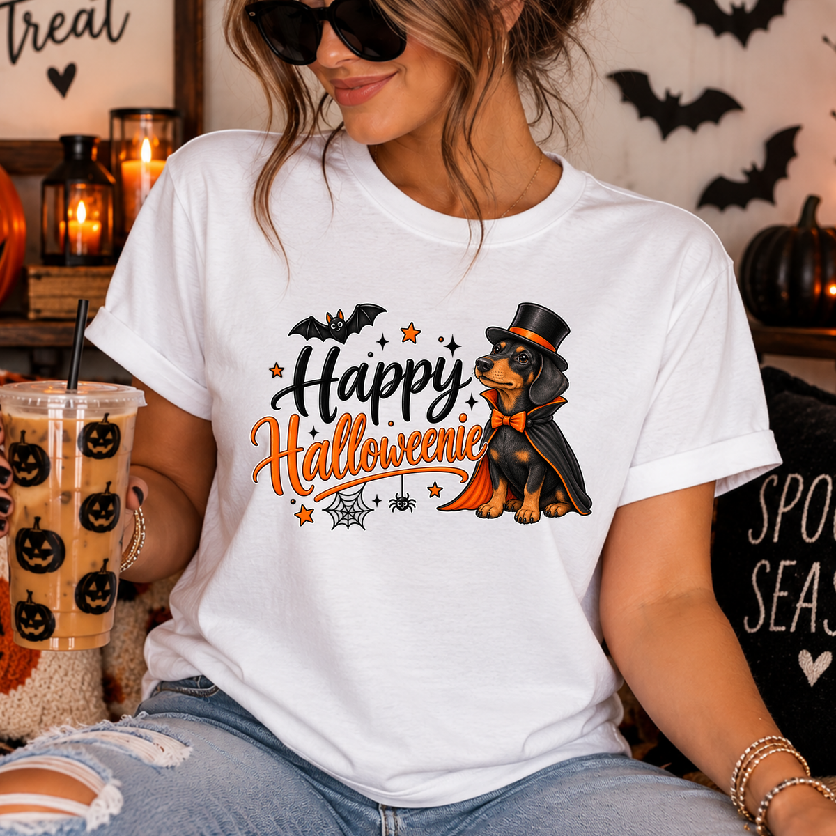 Happy Halloweenie with bat - digital download