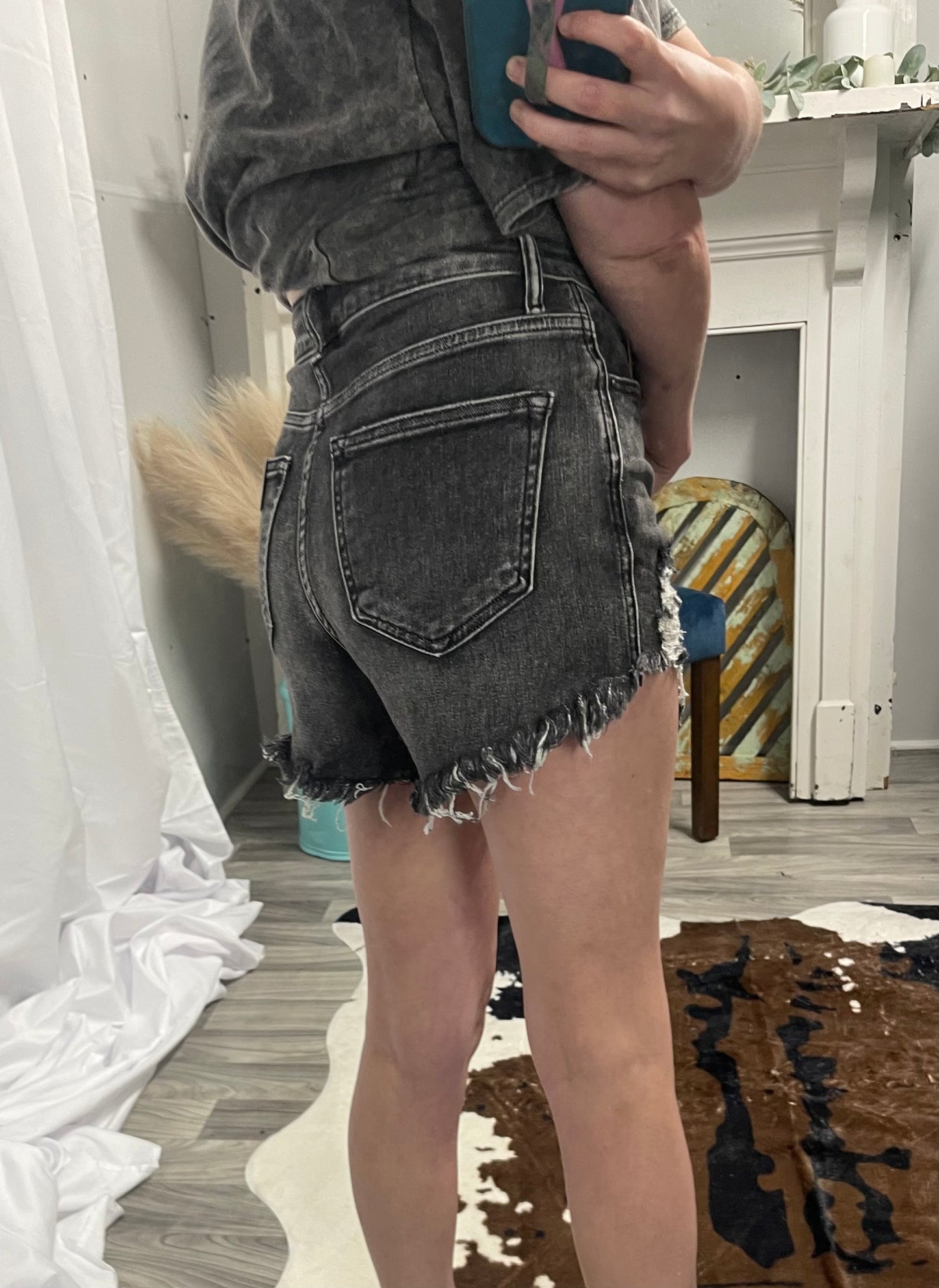 Risen Dark Grey Denim Shorts