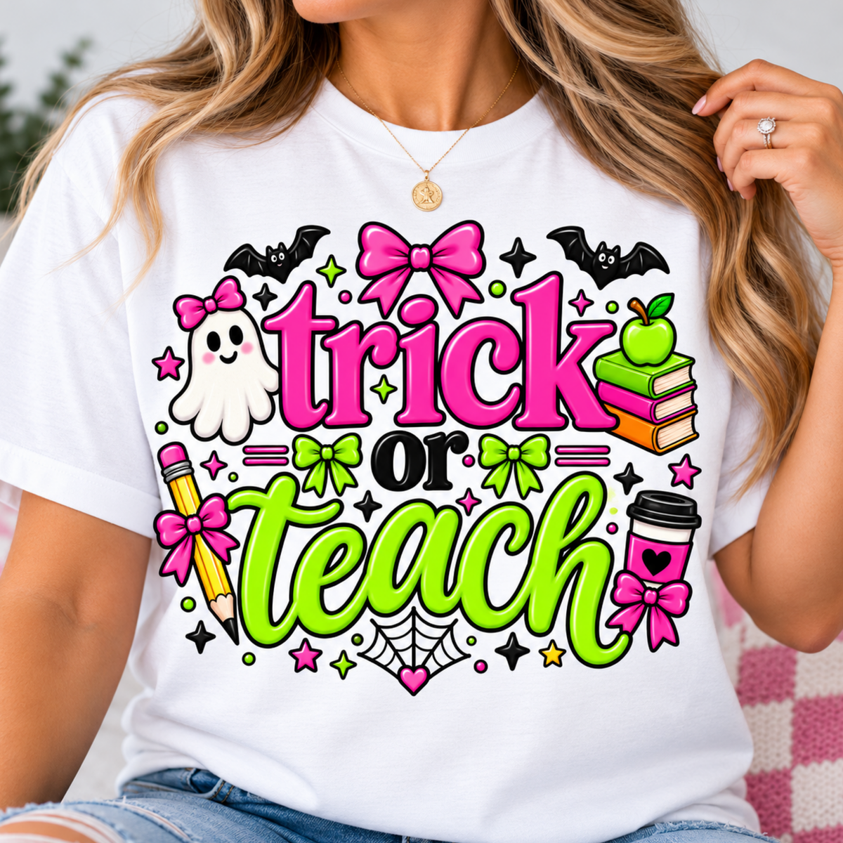 Trick or Teach pink and green - digital download
