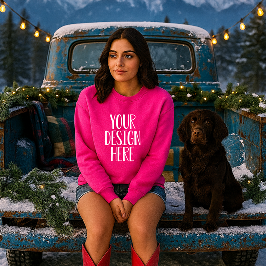 Relaxed Hot Pink Sweatshirt Mockup - Digital Download