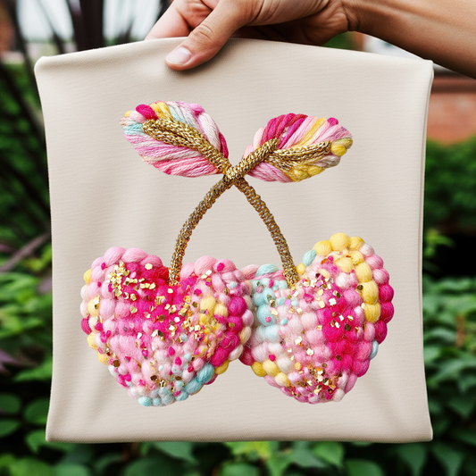 Heart Cherries - Faux Yarn Digital Dowload