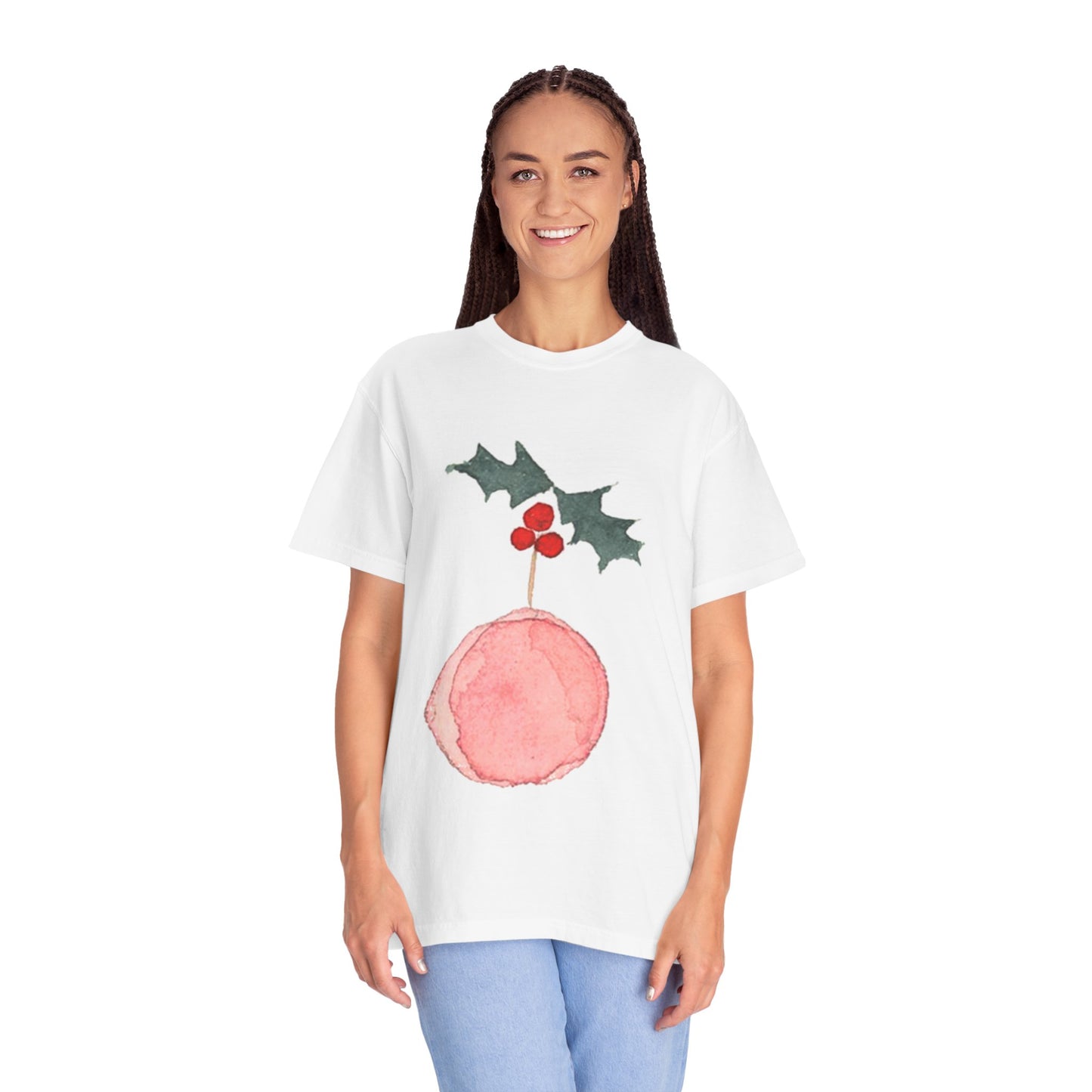 Christmas Holly Ornament T-Shirt – Watercolor Holiday Graphic Tee