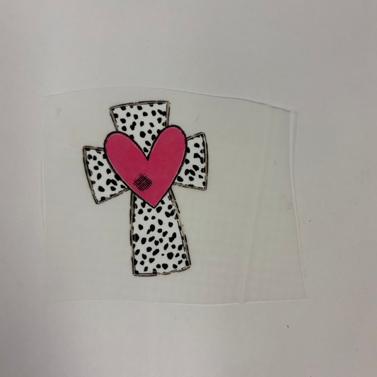 Heart on Dalmatian print cross DTF Pocket Transfer