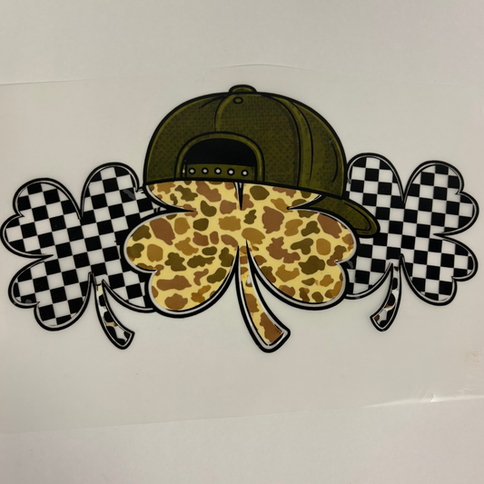 Camo and Checkered Four Leaf Clover DTF Transfer