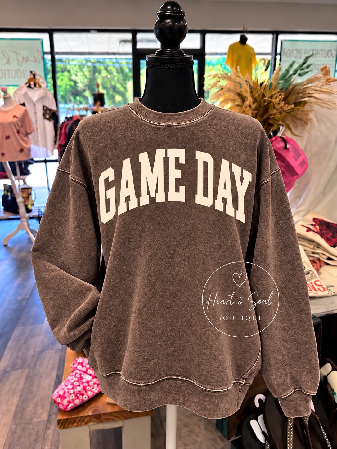 GAME DAY sweatshirt on boutique mannequin