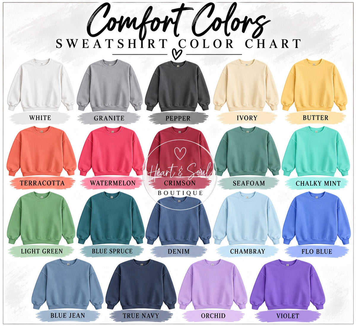 Comfort Colors sweatshirt color chart