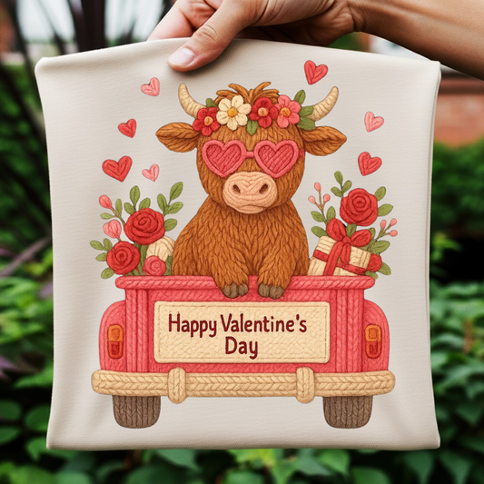 Happy Valentines Day Roses Cow - Faux Yarn Digital Download