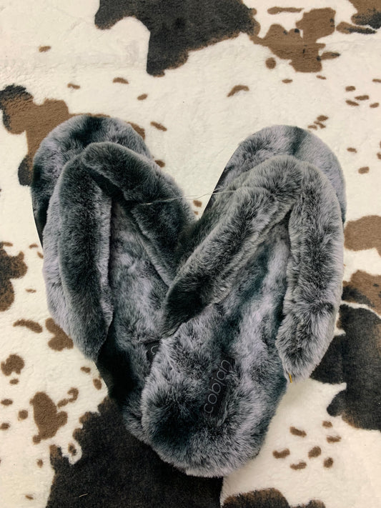 Womens Furry Black Flipflops
