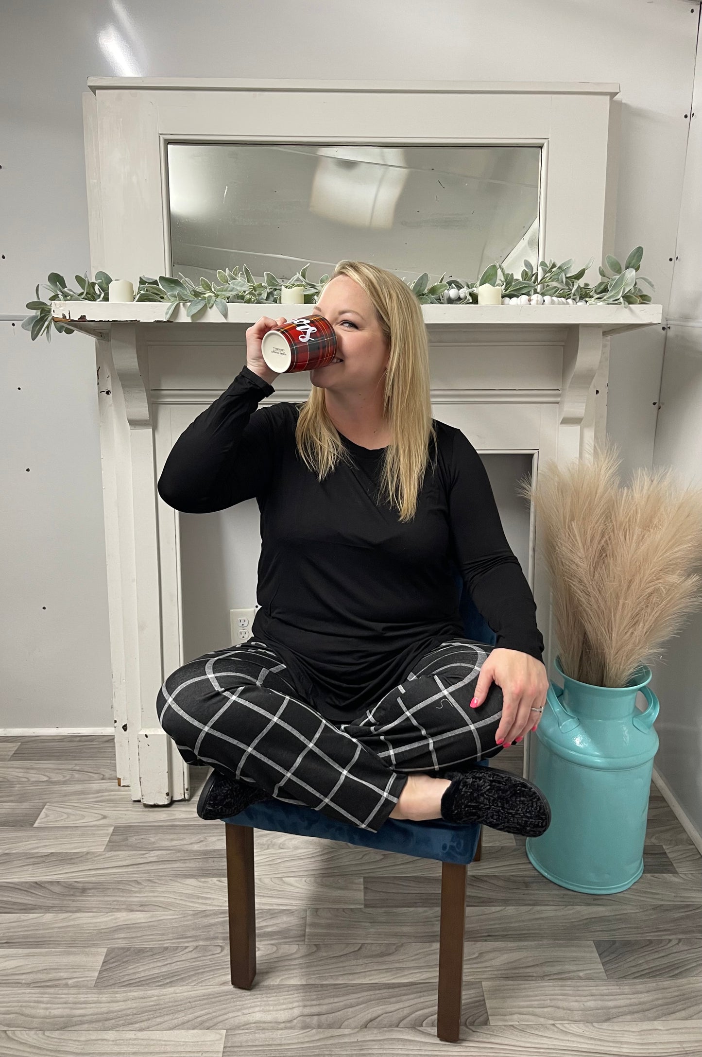 Plaid drawstring pants